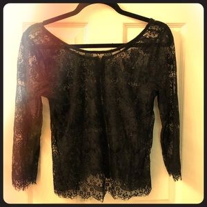Black lace Frayed edge gold zip back top
